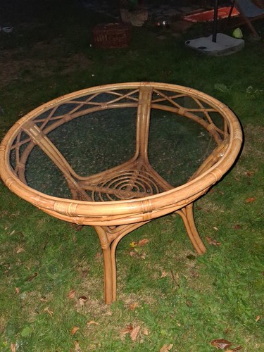 Bamboo table large glass top - table,,