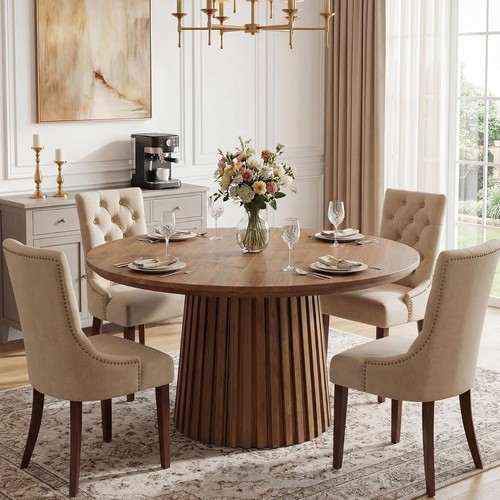 Round solid wood dining - dining, table